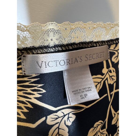 Victoria’s Secret Black Gold Floral Satin Open-Front lace trimTop Slip dress S - Picture 11 of 14